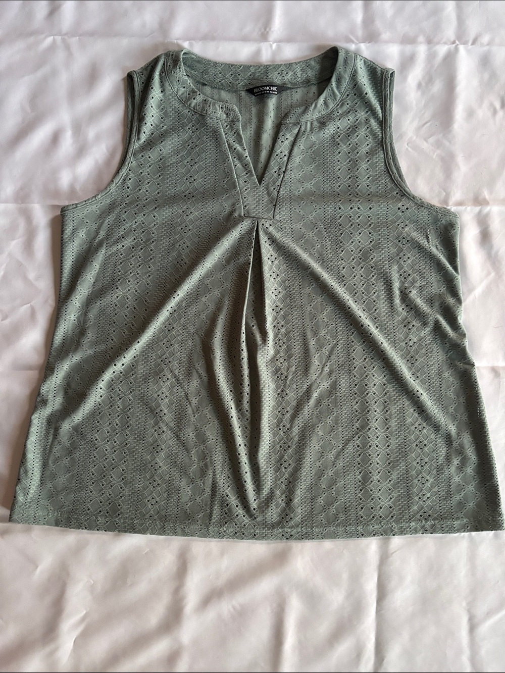 BloomChic Sage Green Eyelet Pleat Tank
